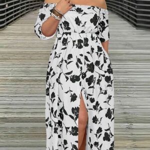Black & White Off-Shoulder Floral Maxi Dress